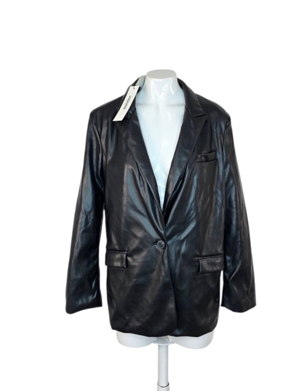 Maurices Vigoss Faux Leather Blazer, Black, V-Neck, Mobwife, Moto, Size S